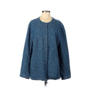 J. Jill Pure Jill Jacket Womens XL Snap Front Cotton Indigo Textured Stitching